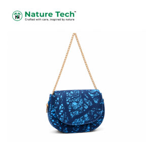 Abstract Printed Curved Crossbody Bag with Gold Chain Strap