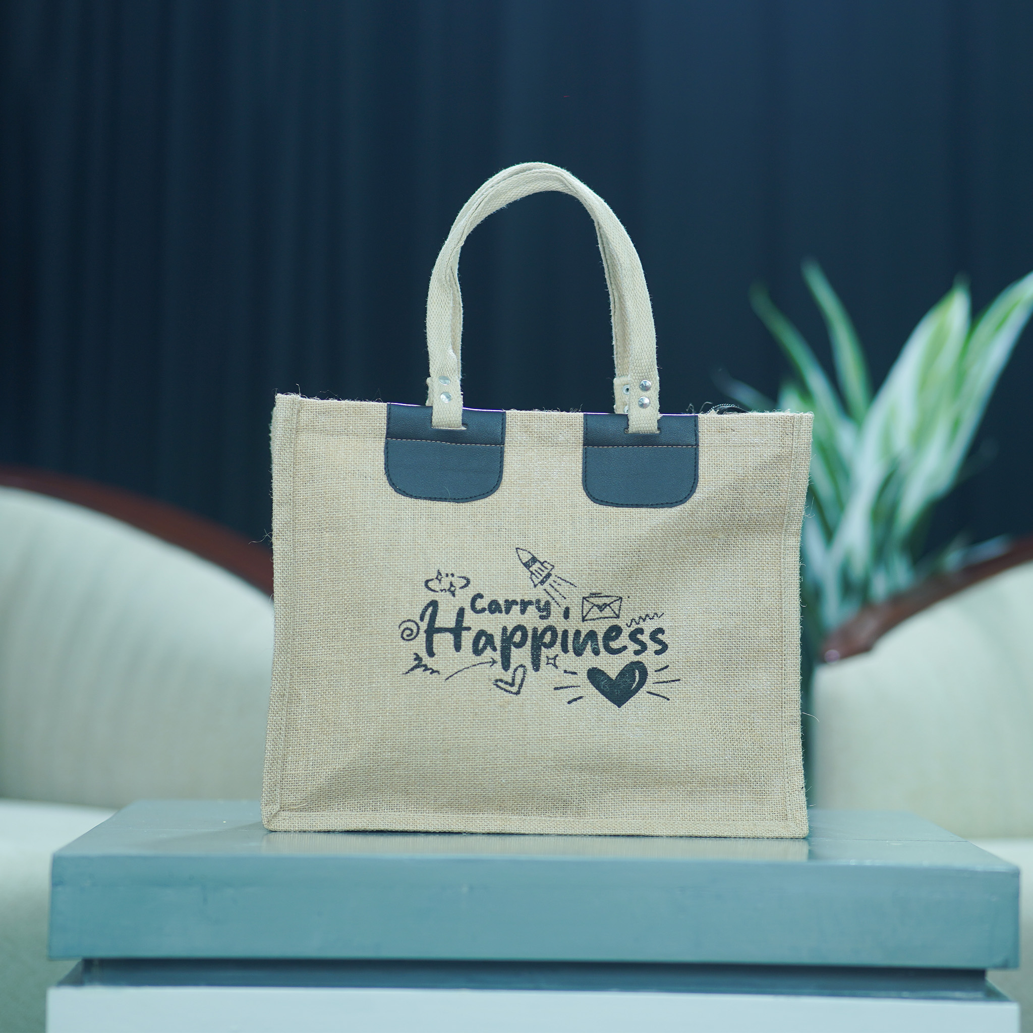 Carry Happiness Large Jute Shopping Bag - Image 5