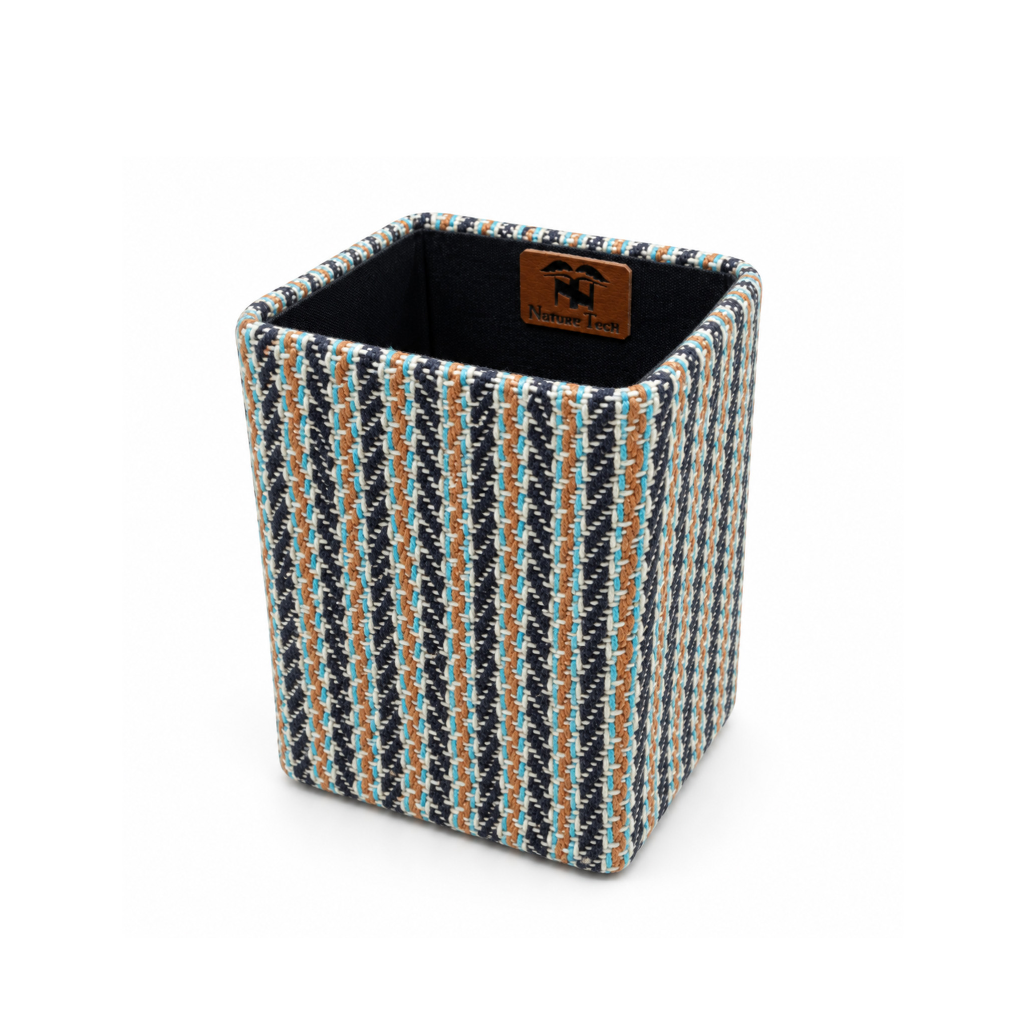 Geometric Pattern Handloom Jute Square Pen Holder - Image 3