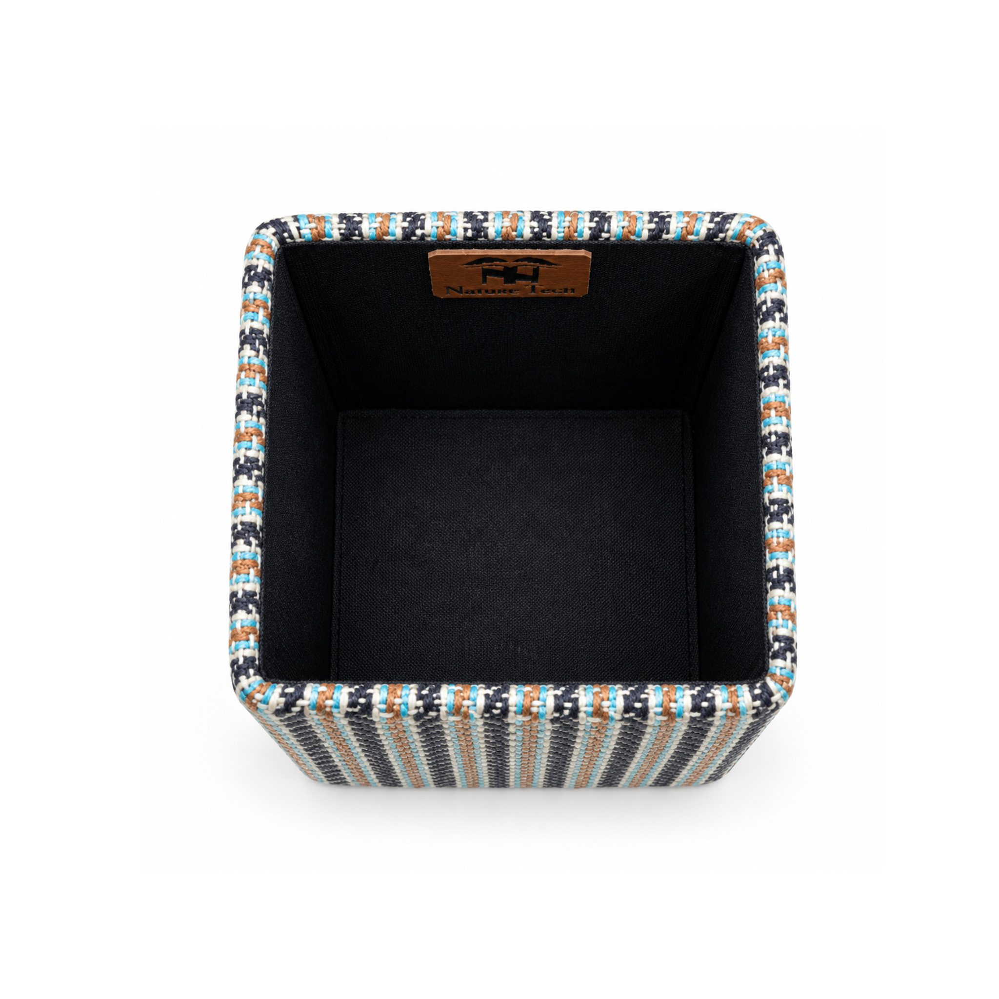 Geometric Pattern Handloom Jute Square Pen Holder - Image 2