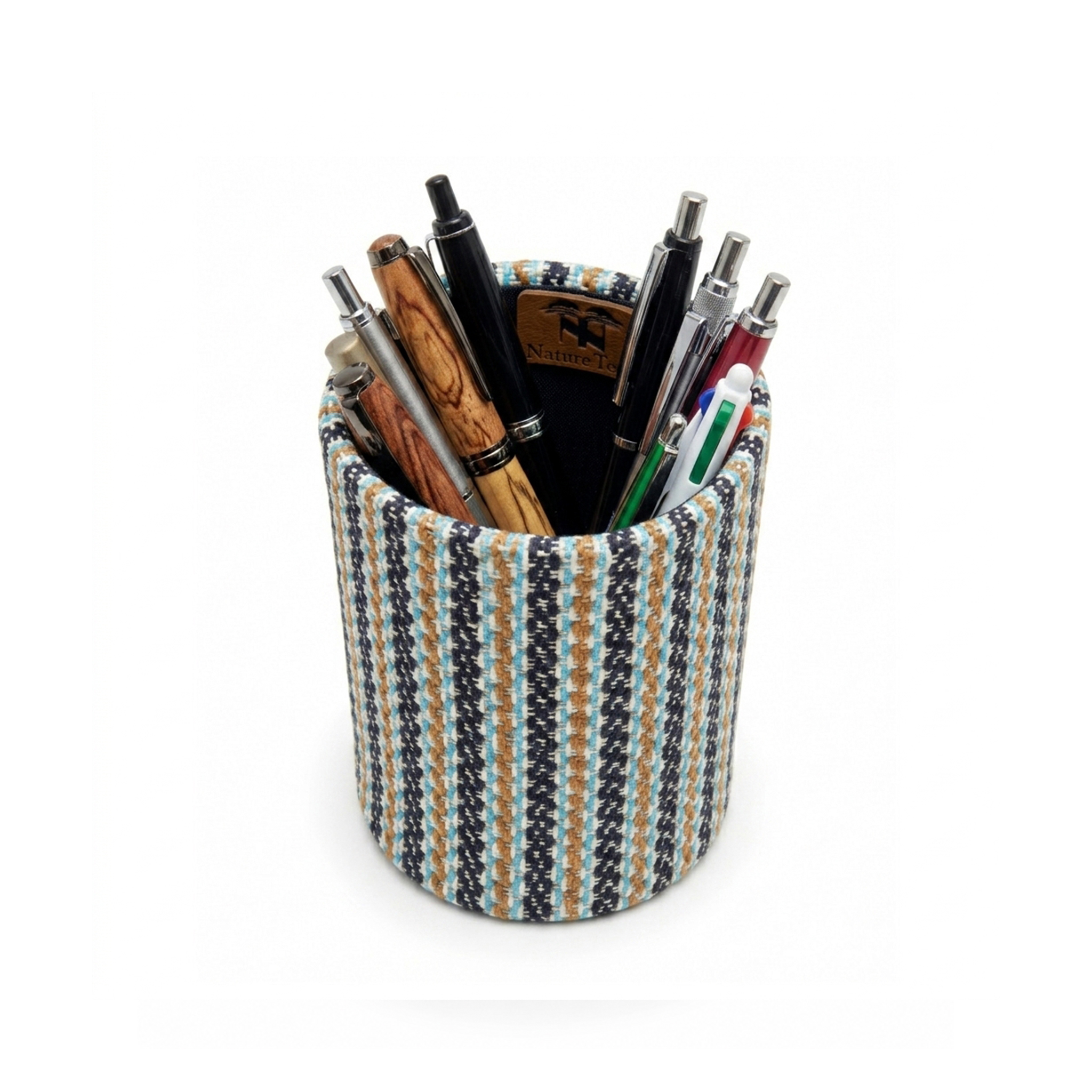 Geometric Pattern Handloom Jute Round Pen Holder - Image 2