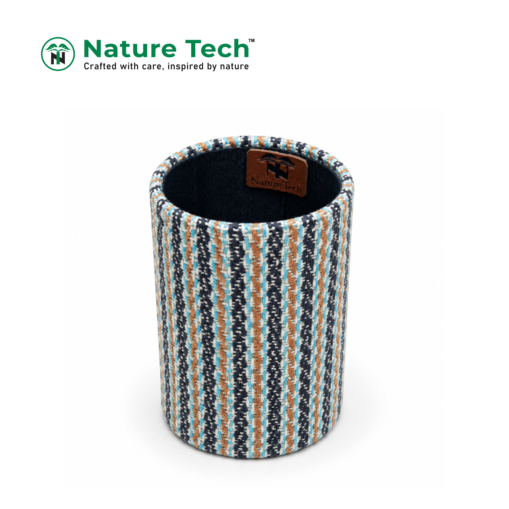 Geometric Pattern Handloom Jute Pen Holder - Image 2