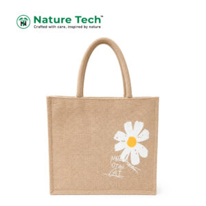 White Daisy Jute Shopping Bag