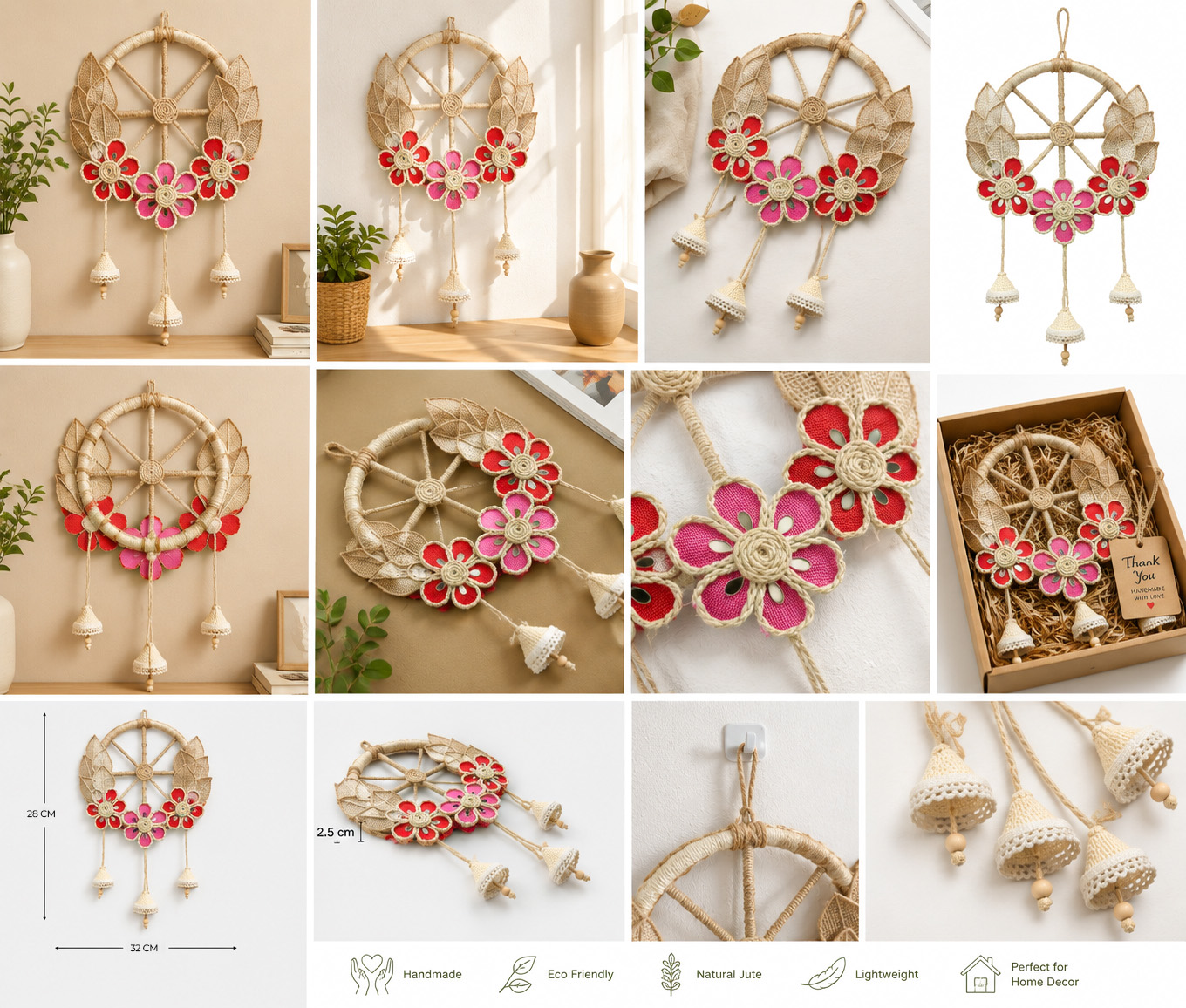 Floral Wheel Handcrafted Jute Wall Hanging - Image 2